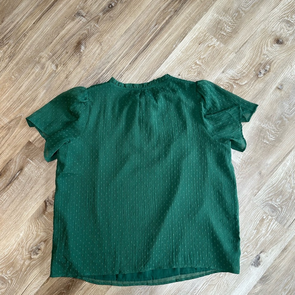 LOFT Emerald Green Short Sleeve Pintuck Tie-Neck Blouse - Picture 5 of 5